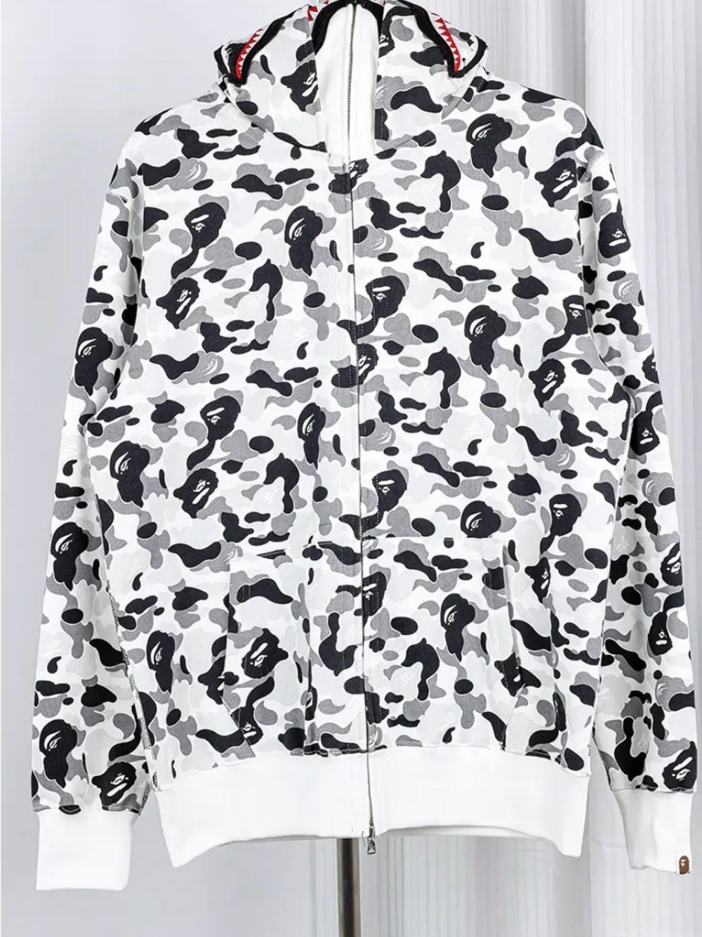 Bape White, Black & Gray Shark Camo Zip Hoodie Jacket